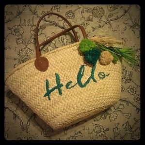 "Hello" Straw Beach Bag